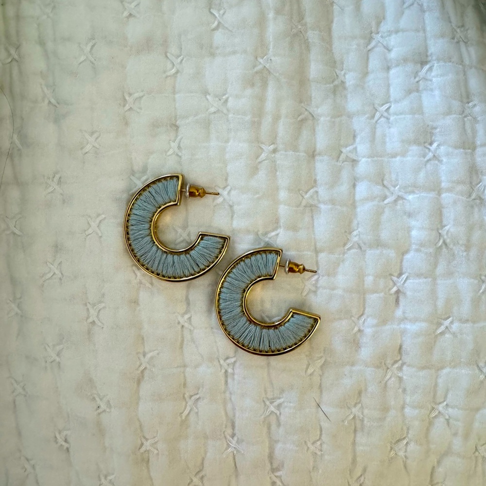 MIGNONNE GAVIGAN MINI FIONA HOOP IN LIGHT BLUE/YELLOW GOLD!